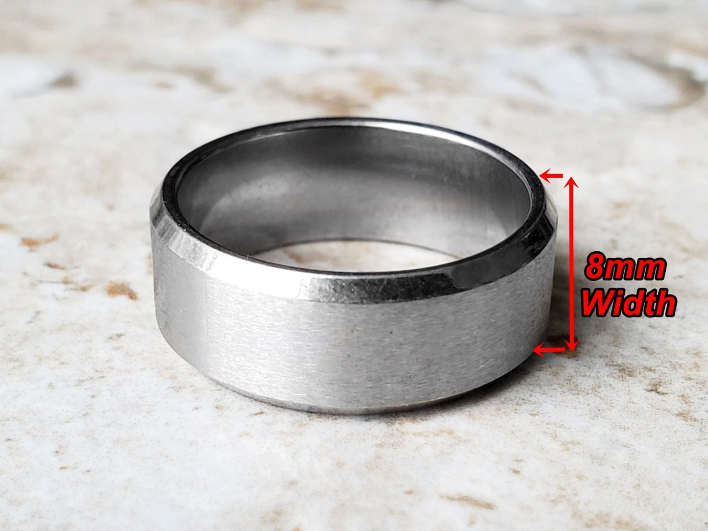 Wedding Band Ring Silver Brushed and Polished Color Stainless Steel Unisex Fashion Jewelry for Women and Men Tarnish Resistant 8mm Wide