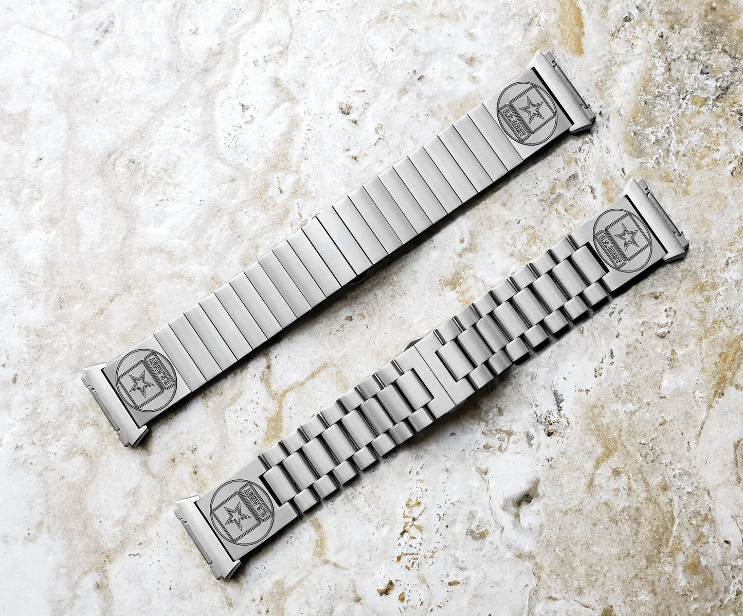 US Army Engraved Watch Band Compatible with Fitbit Ionic Smartwatches Silver Color Stainless Steel Bracelet Strap Quick Release Adapters US1
