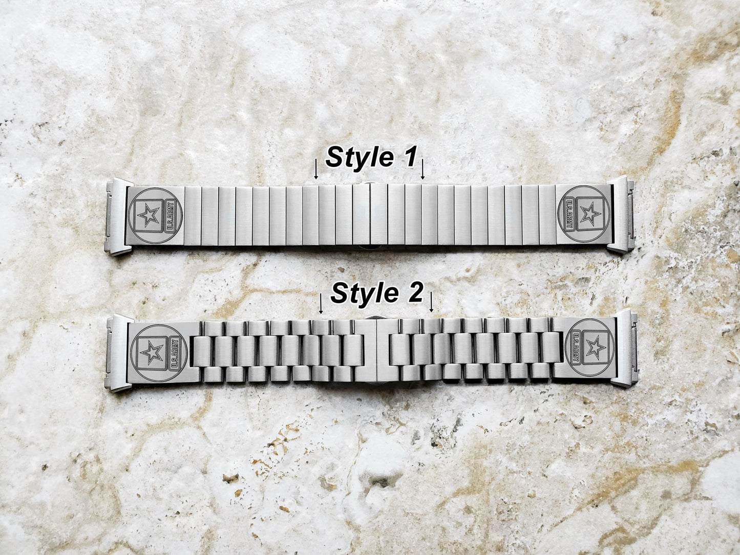 US Army Engraved Watch Band Compatible with Fitbit Ionic Smartwatches Silver Color Stainless Steel Bracelet Strap Quick Release Adapters US1