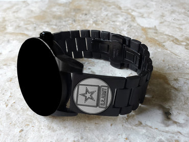 US Army Engraved Band Compatible with Samsung Galaxy Watch 3 45mm 46mm Gear S3 Frontier and Classic Black Stainless Steel Strap US1 -B22
