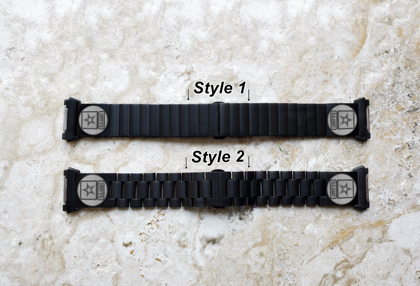 US Army Engraved Watch Band Compatible with Fitbit Ionic Smartwatches Black Color Stainless Steel Bracelet Strap Quick Release Adapters US1