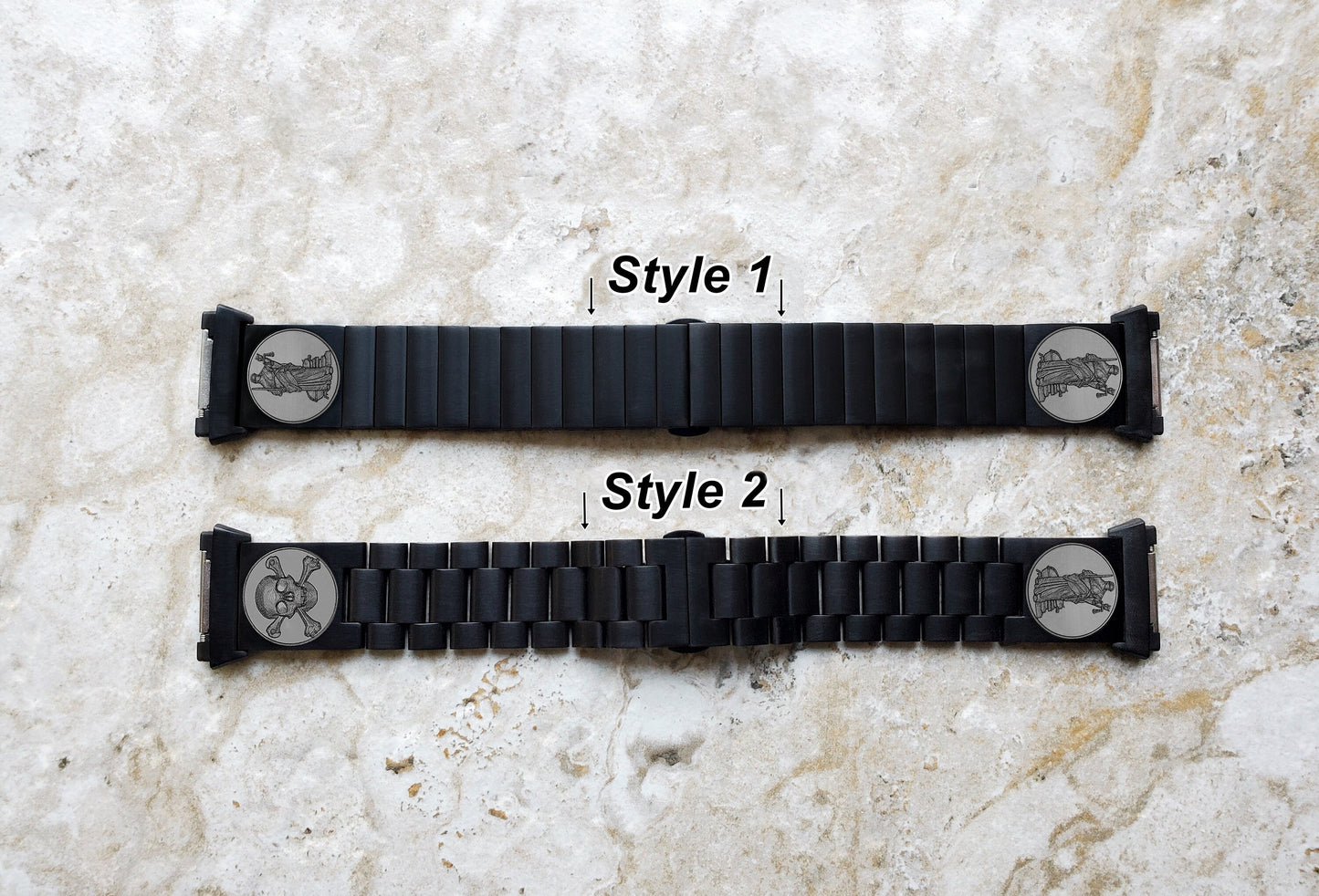 Lady Justice Engraved Band Compatible with Fitbit Ionic Smartwatches Black Stainless Steel Bracelet Strap with Quick Release Adapters BJ2