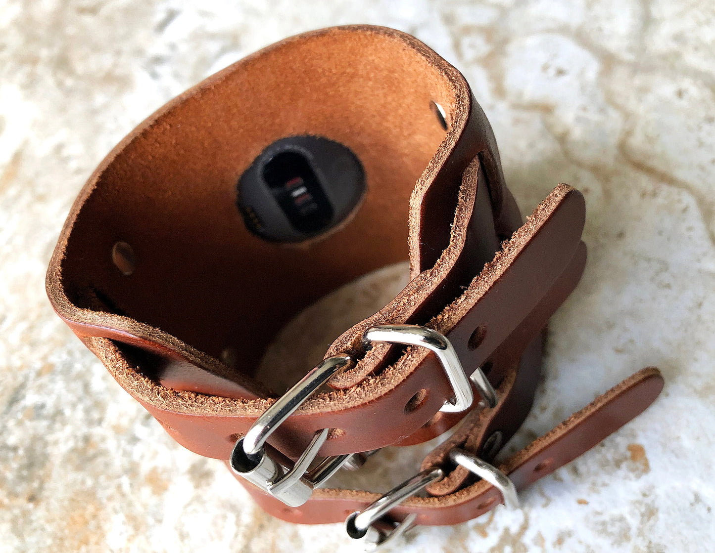 Fitbit Versa 2 3 4 Sense 2 Lite Watch Band Cuff Bund Steampunk Wide Strap Genuine Soft Leather Adjustable Bracelet Brown Color