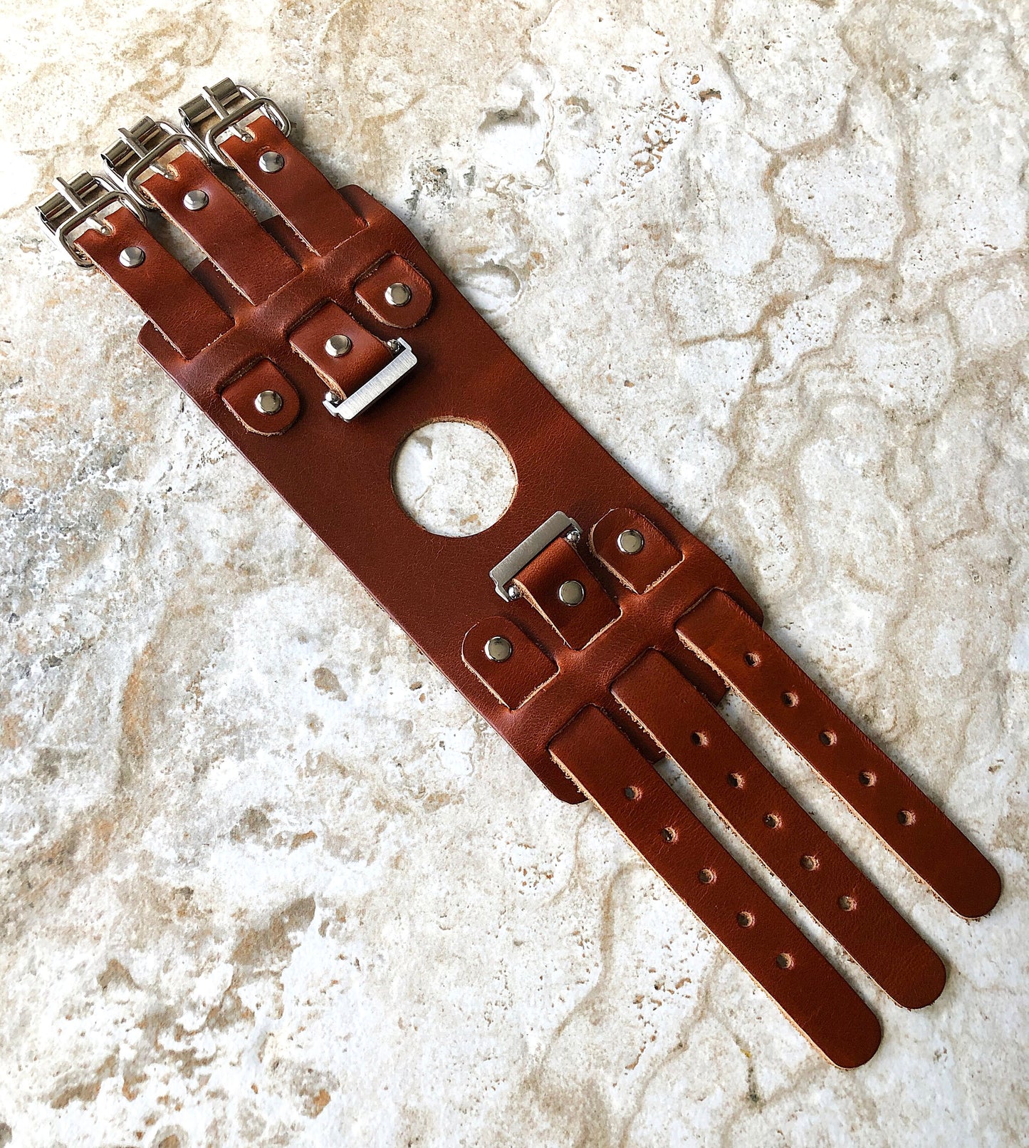 Fitbit Versa 2 3 4 Sense 2 Lite Watch Band Cuff Bund Steampunk Wide Strap Genuine Soft Leather Adjustable Bracelet Brown Color