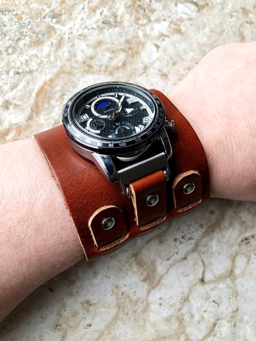 Brown Cuff Bund Steampunk Wide Leather Band Strap for 18mm 19mm 20mm 21mm 22mm 23mm 24mm 25mm 26mm Traditional Casual Luxury Smart Watches