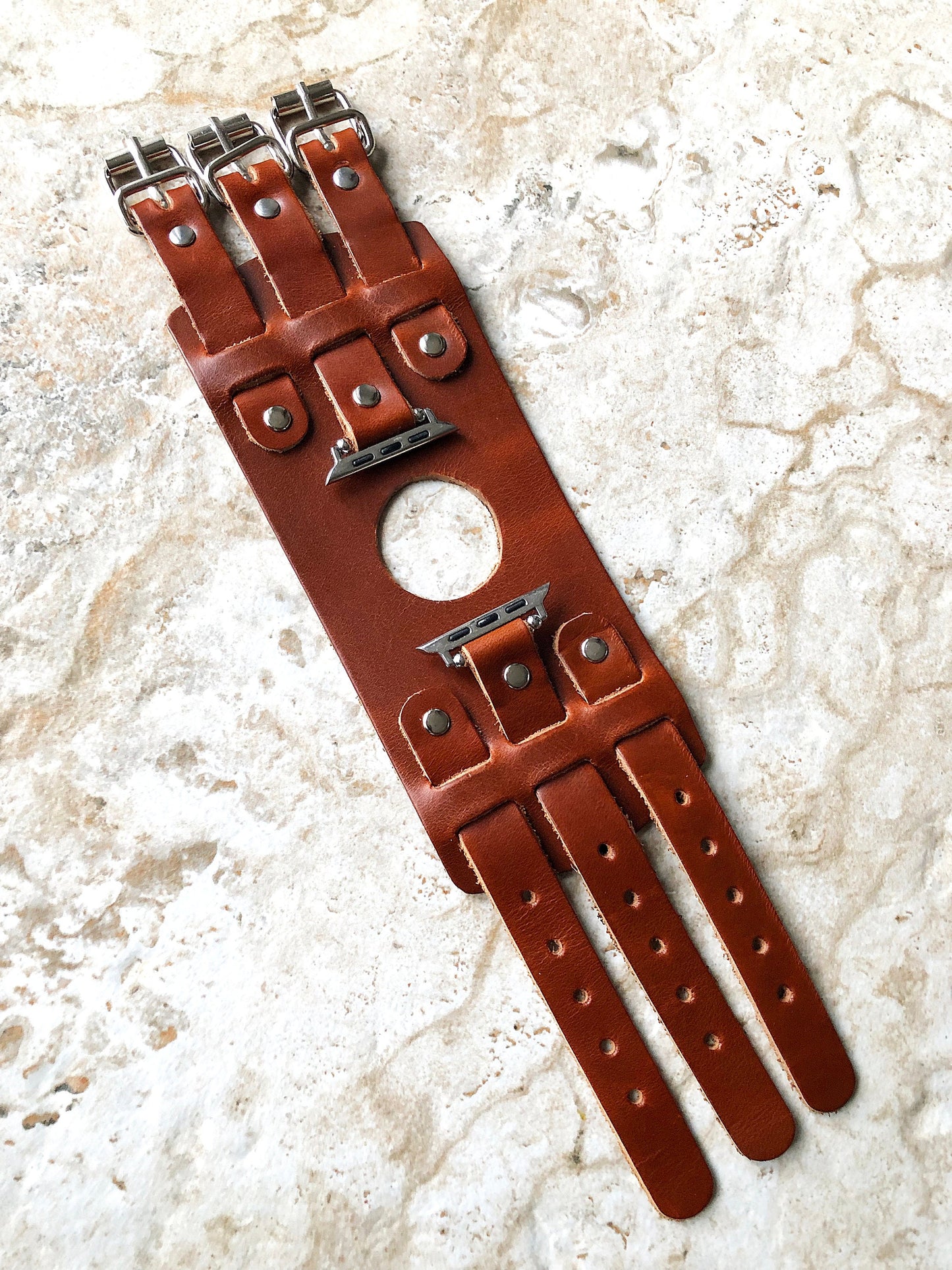Apple Watch Band Cuff Bund Steampunk Wide Strap Leather Bracelet for iWatch Ultra 2 49mm 45mm 44mm 41mm 9 8 7 SE 6 5 4 3 2 1 38mm 40 42mm BR