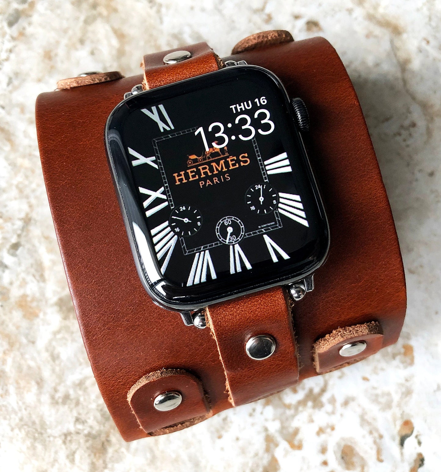Apple Watch Band Cuff Bund Steampunk Wide Strap Leather Bracelet for iWatch Ultra 2 49mm 45mm 44mm 41mm 9 8 7 SE 6 5 4 3 2 1 38mm 40 42mm BR