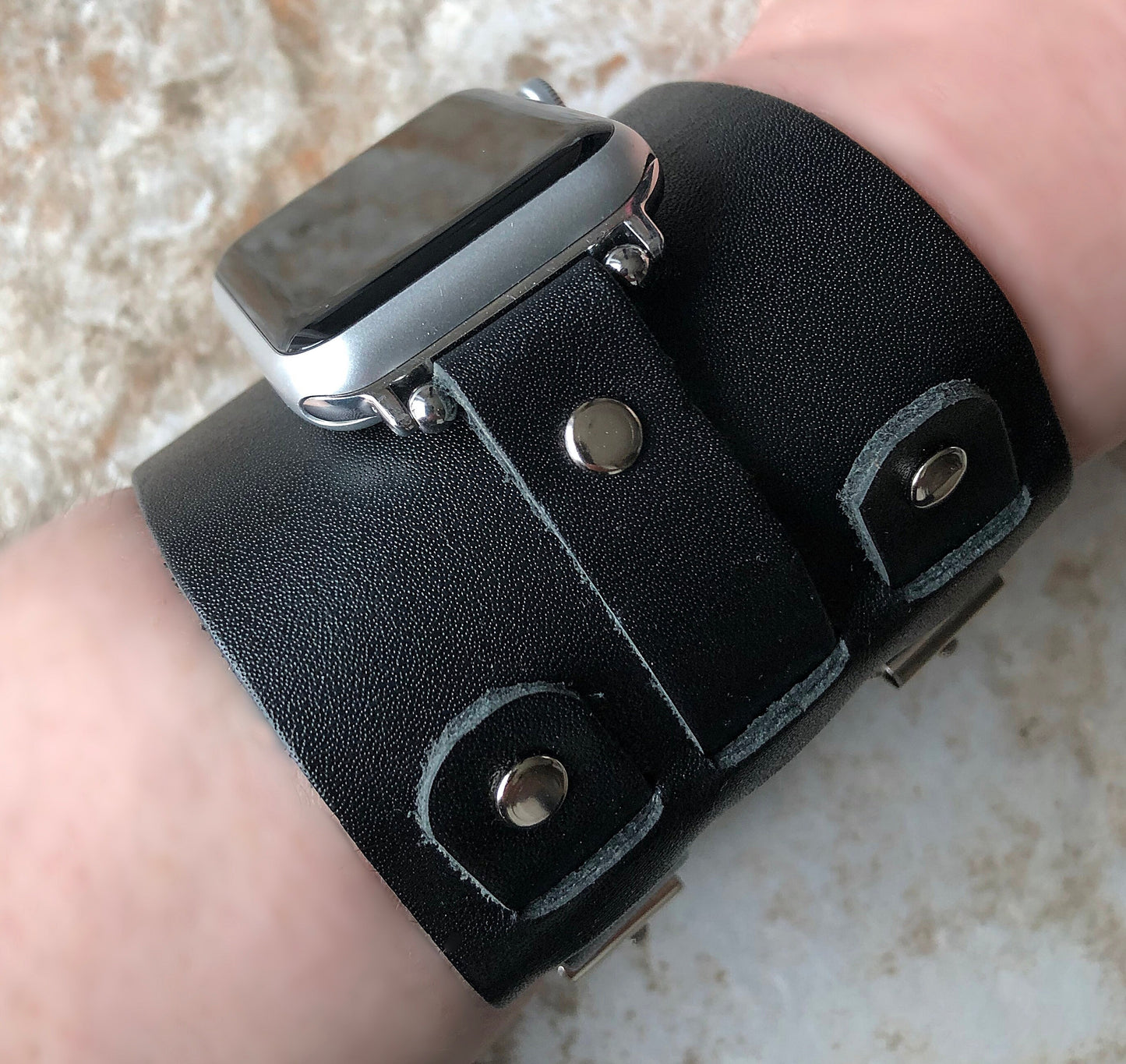 Apple Watch Band Cuff Bund Steampunk Wide Strap Leather Bracelet for iWatch Ultra 2 9 8 7 SE 6 5 4 3 2 1 49mm 45mm 44mm 42mm 41mm 40 38mm BL