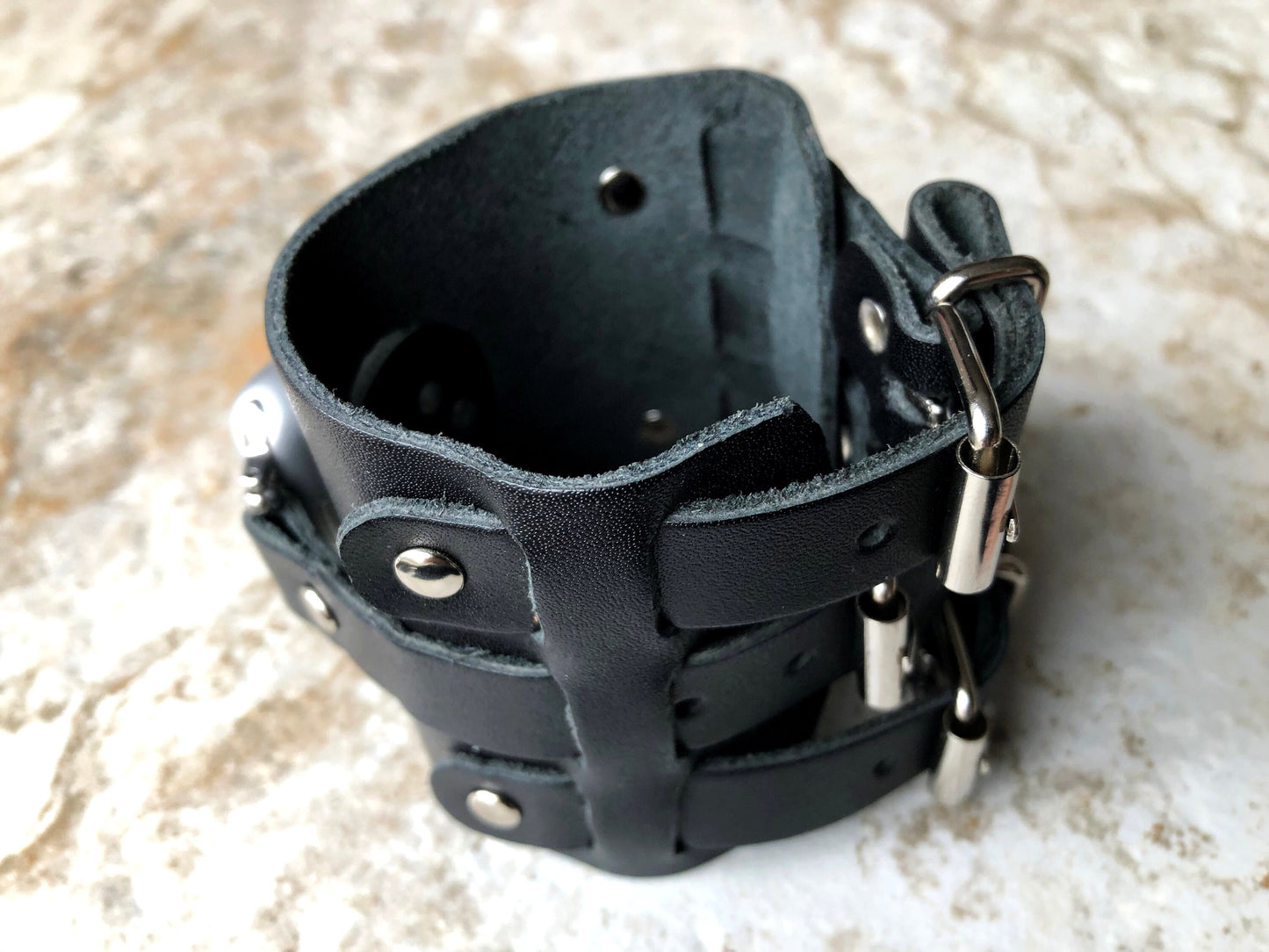 Apple Watch Band Cuff Bund Steampunk Wide Strap Leather Bracelet for iWatch Ultra 2 9 8 7 SE 6 5 4 3 2 1 49mm 45mm 44mm 42mm 41mm 40 38mm BL