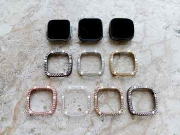 Fitbit Watch Crystal Bezel Bling Case Cover for Versa 2 3 4 and Sense 1 2 Smartwatches Hard Protective Sparkling Guard Bumper Frame