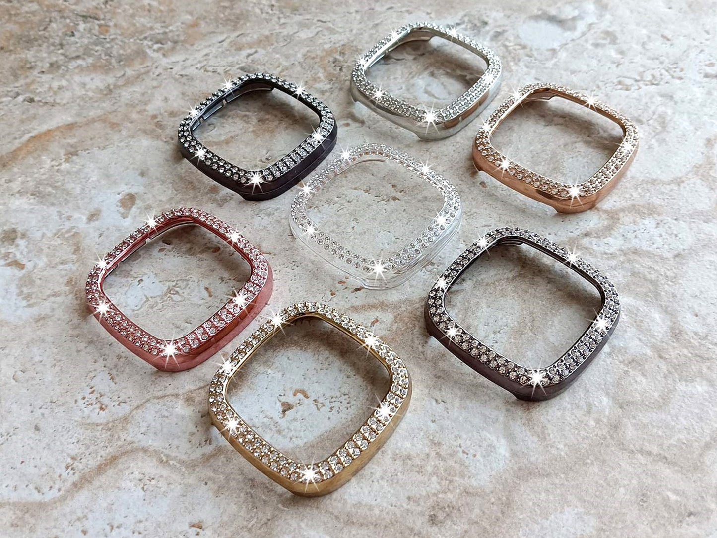 Fitbit Watch Crystal Bezel Bling Case Cover for Versa 2 3 4 and Sense 1 2 Smartwatches Hard Protective Sparkling Guard Bumper Frame