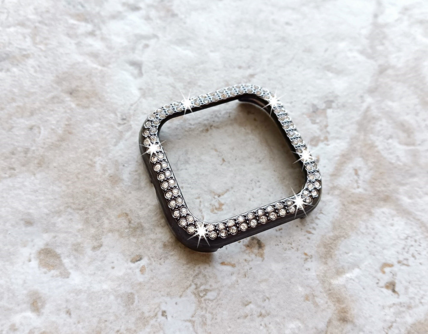 Fitbit Watch Black Band Set Crystal Bezel Bling Case Cover for Versa 2 3 4 and Sense 1 2 Smartwatches Milanese Strap Protective Bumper Frame