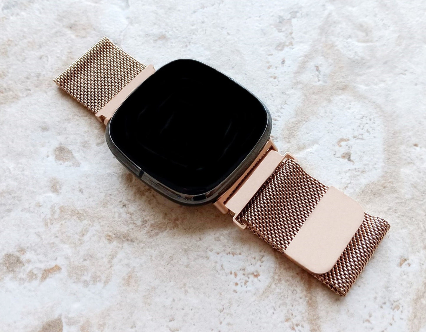 Fitbit Watch Rose Gold Color Band Set Crystal Bezel Bling Case Cover for Versa 2 3 4 Sense 1 2 Smartwatches Milanese Strap Protective Frame