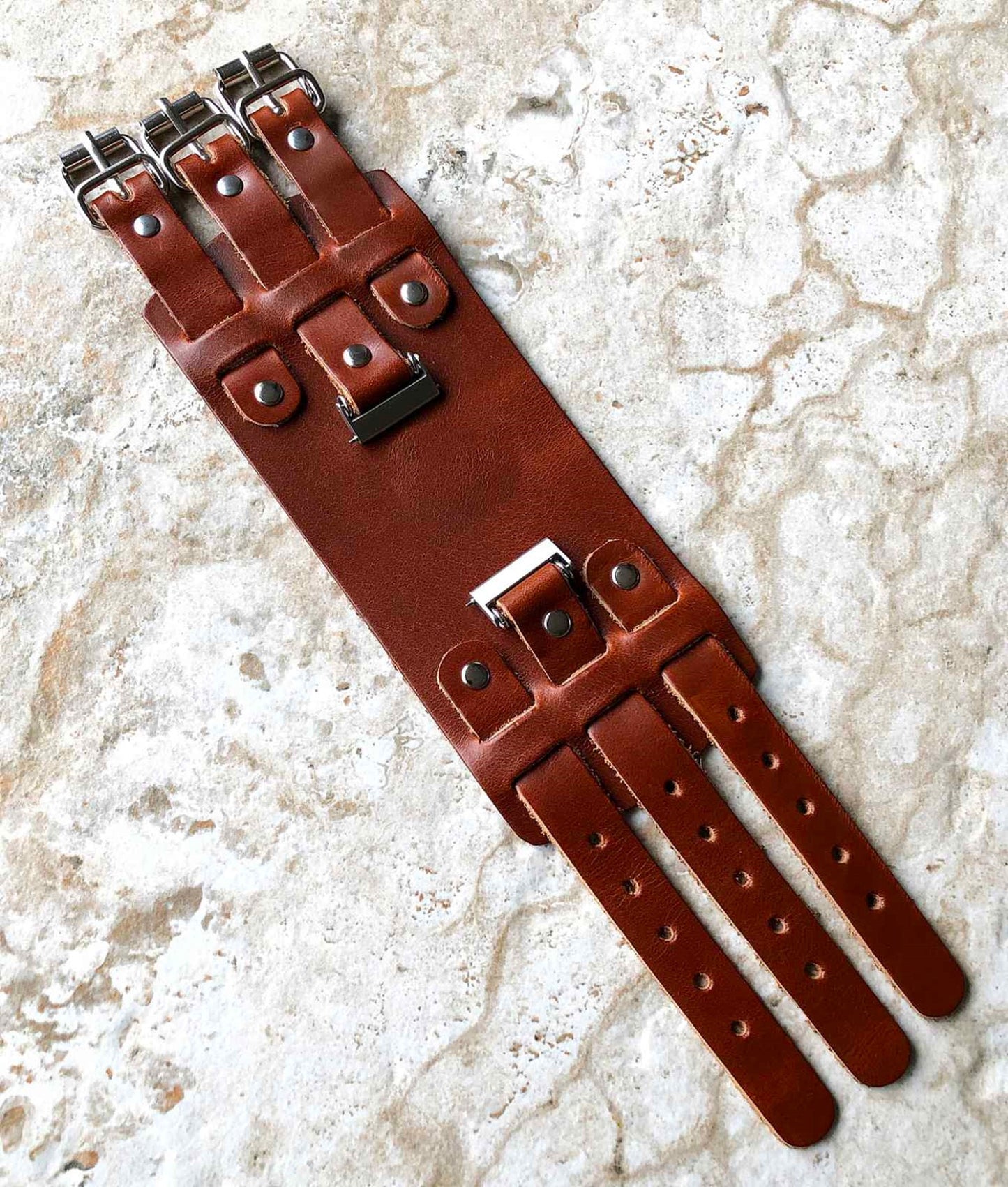 Brown Cuff Bund Steampunk Wide Leather Band Strap for 18mm 19mm 20mm 21mm 22mm 23mm 24mm 25mm 26mm Traditional Casual Luxury Smart Watches