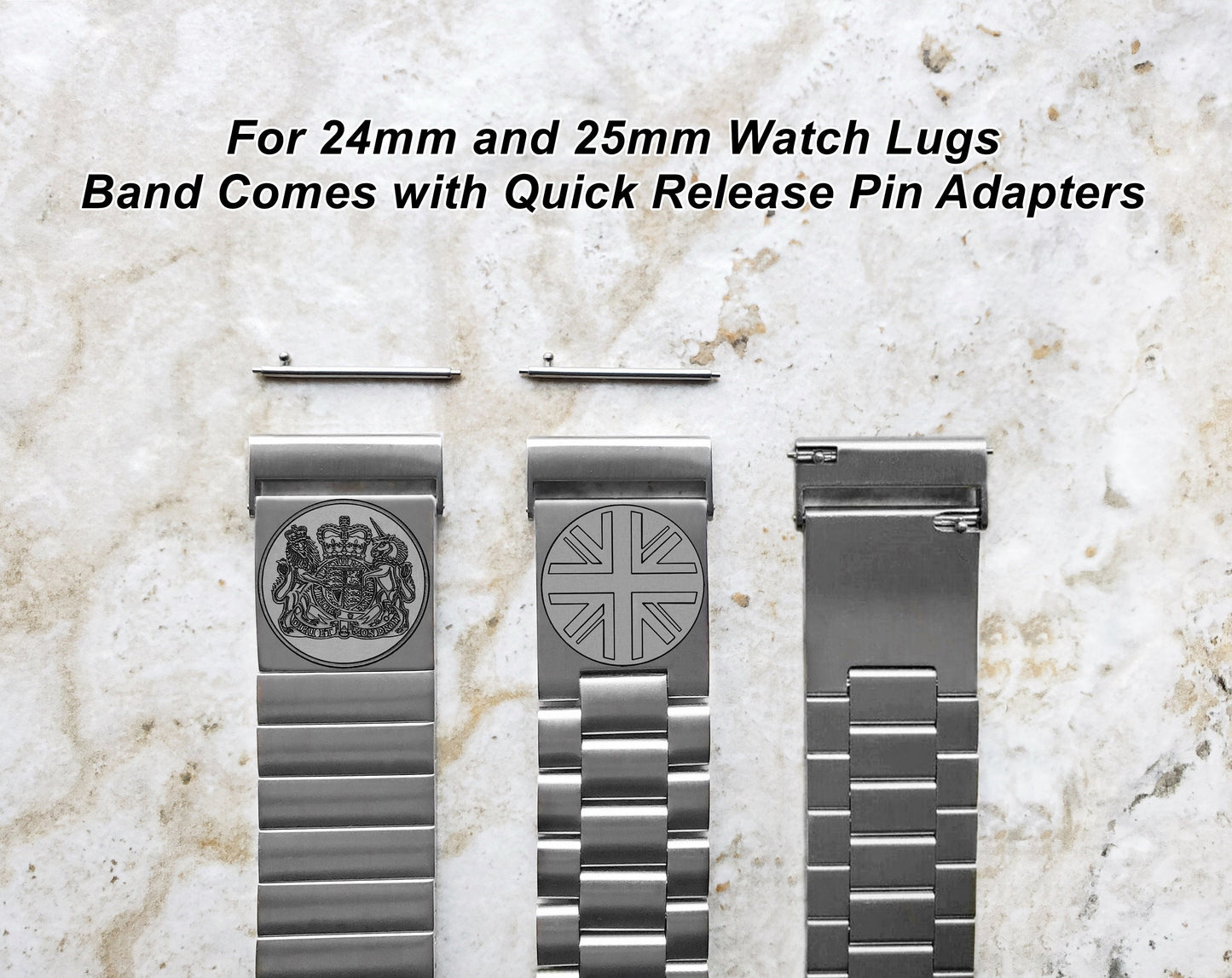 22mm 24mm 25mm Lugs Watch Band Great Britain UK Symbols for Traditional Casual Luxury and Smartwatches Engraved Silver St Steel Strap UKS
