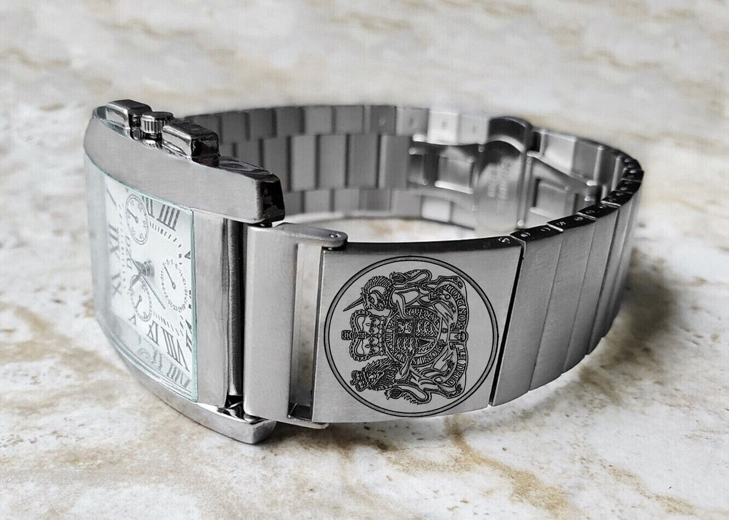 22mm 24mm 25mm Lugs Watch Band Great Britain UK Symbols for Traditional Casual Luxury and Smartwatches Engraved Silver St Steel Strap UKS