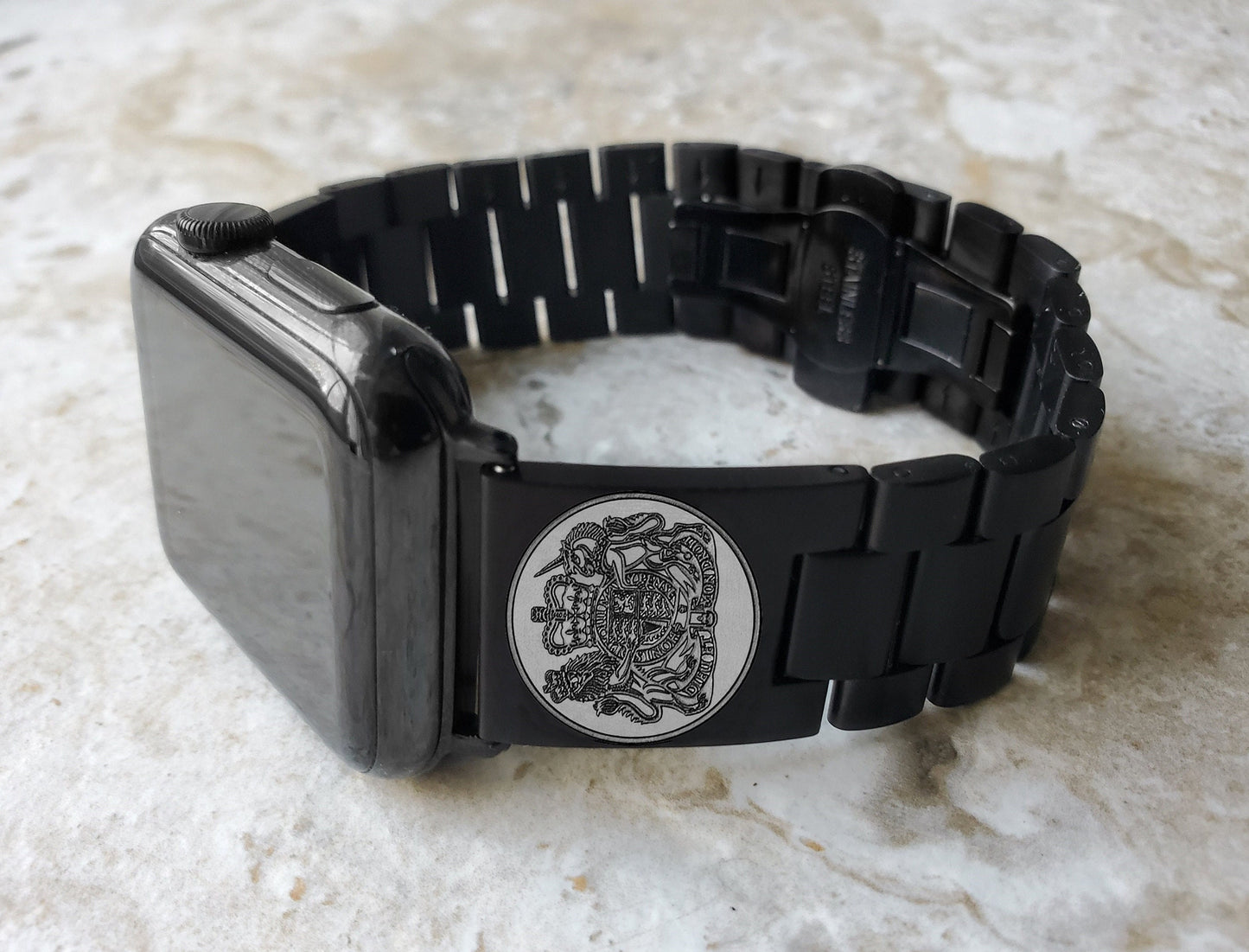 Apple Watch Band Great Britain UK Symbols for Ultra 2 9 8 7 SE 6 5 4 3 2 Series 49mm 45mm 44mm 42mm 41mm 40mm 38mm Engraved Black Strap UKS