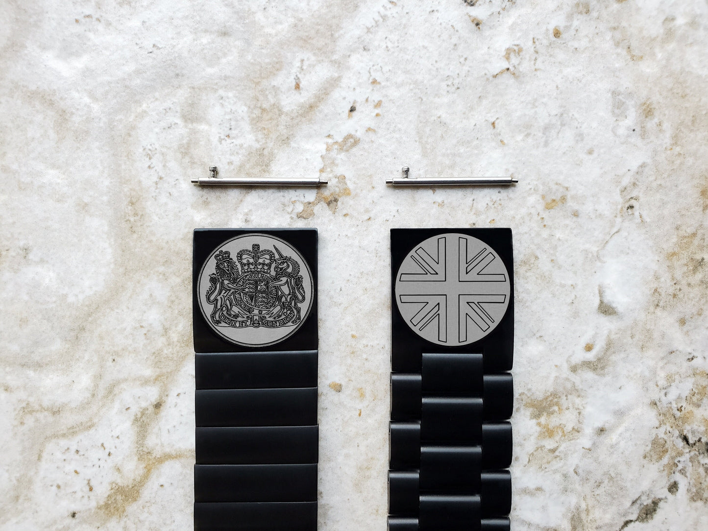 22mm Width Lugs Watch Band Great Britain UK Symbols for Traditional Casual Luxury and Smartwatches Engraved Black Stainless Steel Strap UKS