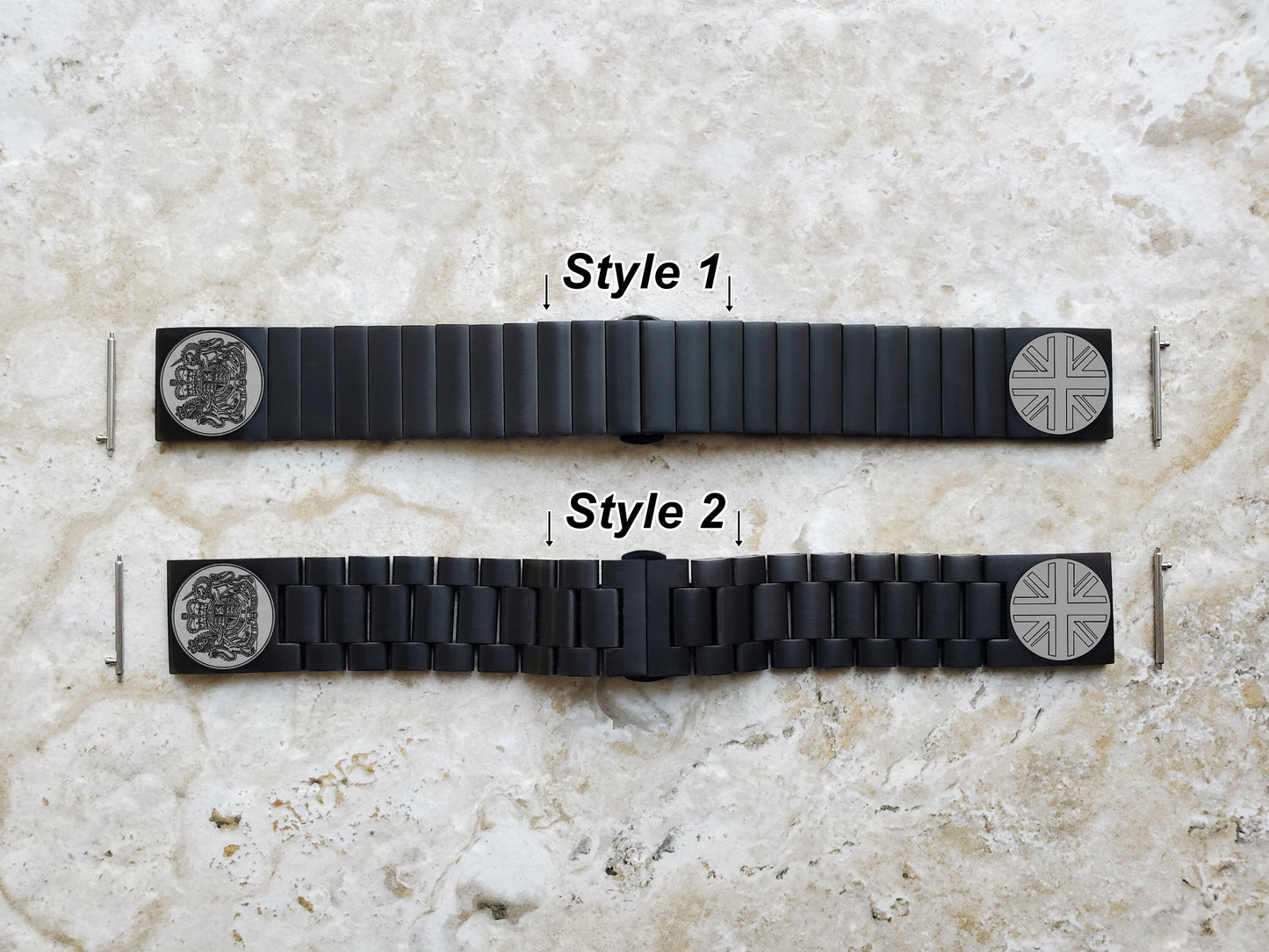 22mm Width Lugs Watch Band Great Britain UK Symbols for Traditional Casual Luxury and Smartwatches Engraved Black Stainless Steel Strap UKS
