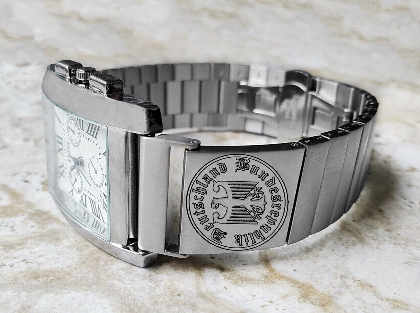 22mm 24mm 25mm Lugs Watch Band Germany Deutschland Symbols for Traditional Casual Luxury and Smartwatches Engraved Silver St Steel Strap DES