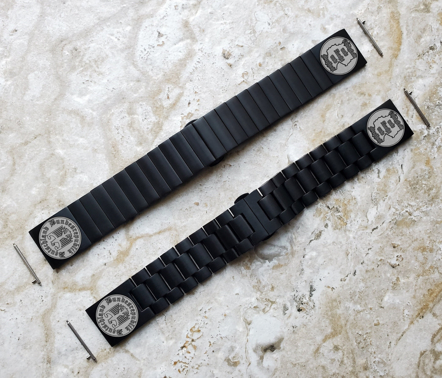 Samsung Watch Band Germany Deutschland Symbols for Galaxy Watch 3 45mm 46mm Gear S3 Frontier Classic Engraved Black St Steel Strap DES -B22