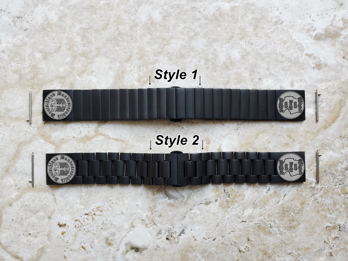 22mm Width Lugs Watch Band Germany Deutschland Symbols for Traditional Casual Luxury and Smartwatches Engraved Black St Steel Strap DES