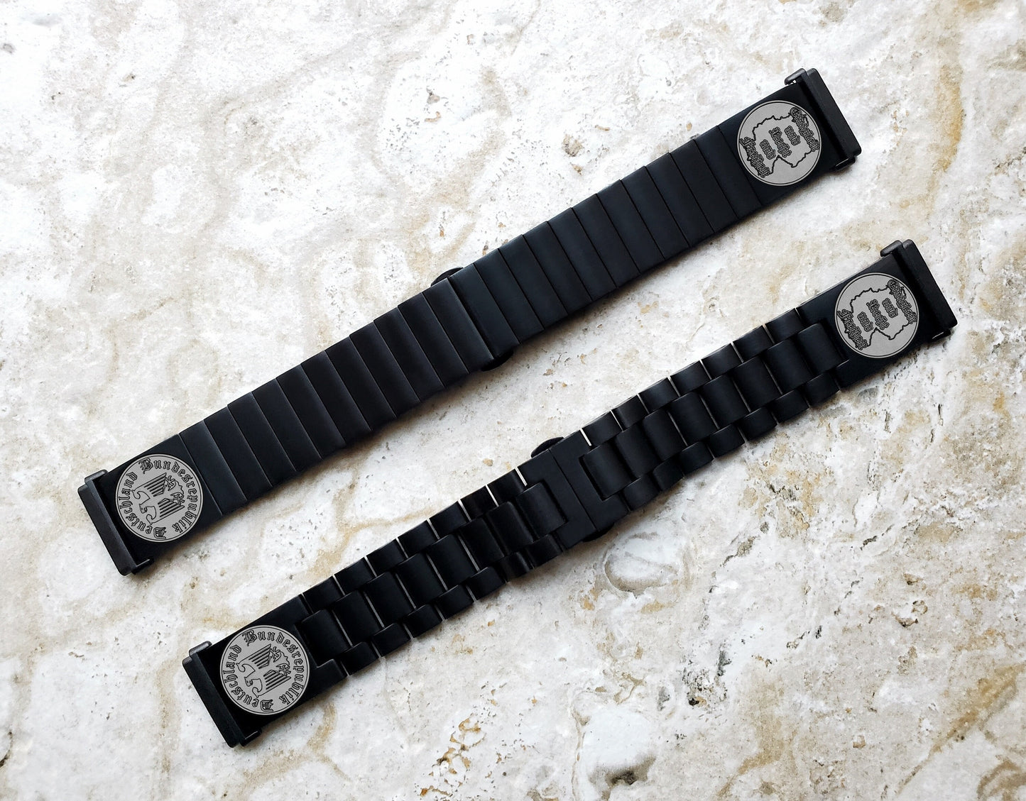 Fitbit Watch Band Germany Deutschland Symbols Compatible with Versa Lite 2 3 4 and Sense 1 2 Smartwatches Engraved Black St Steel Strap DES