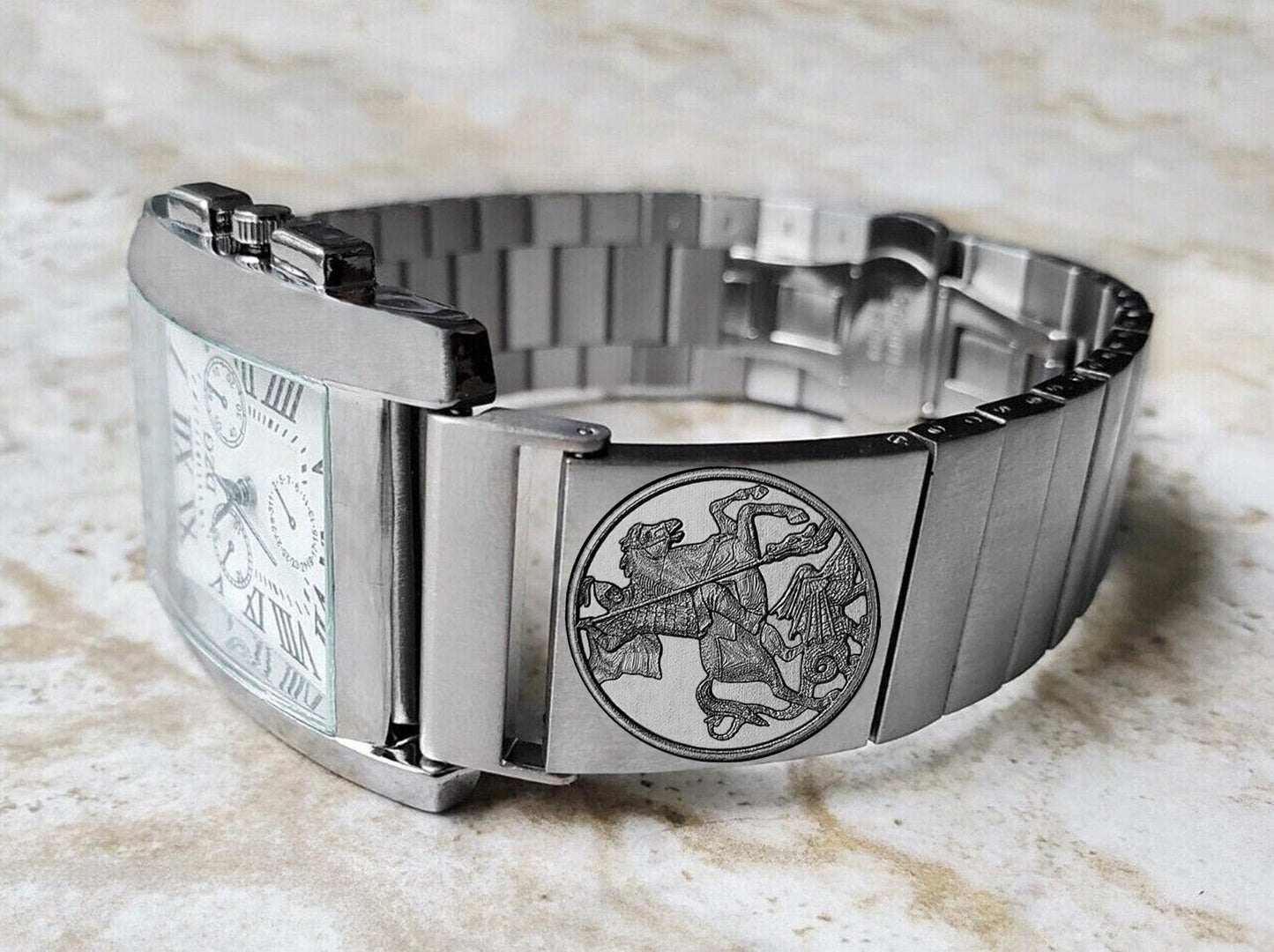 22mm 24mm 25mm Lugs Watch Band Saint George for Traditional Casual Luxury and Smartwatches Engraved Silver Stainless Steel Strap DK2