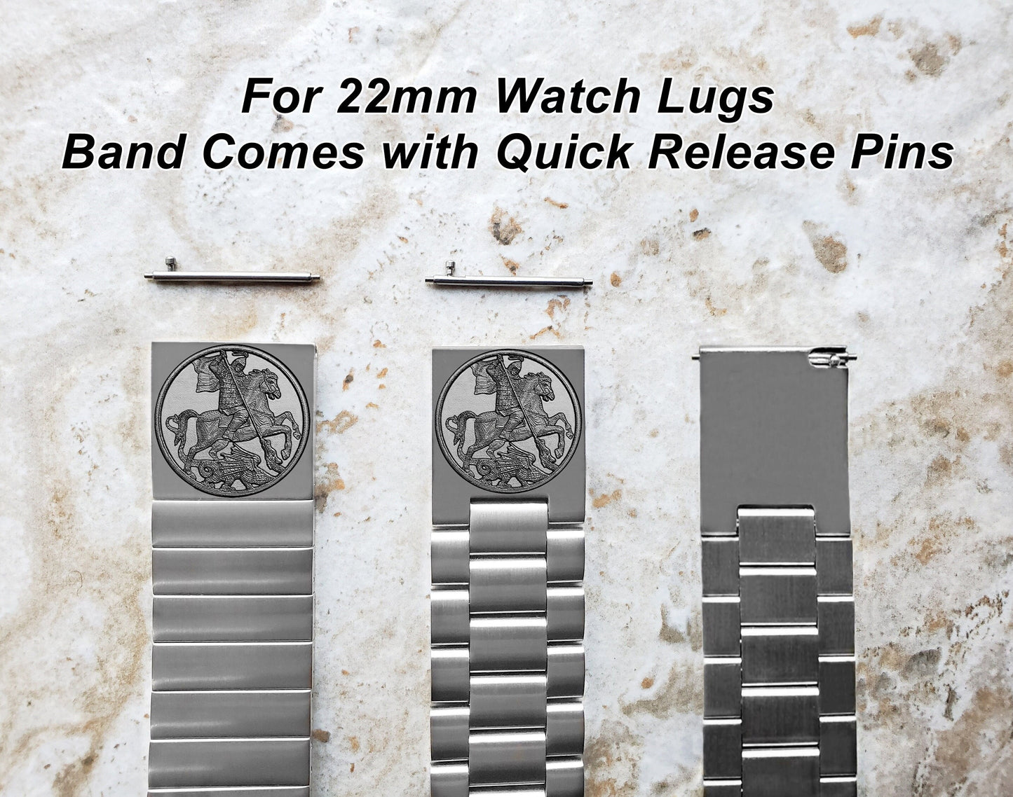 22mm 24mm 25mm Lugs Watch Band Saint George for Traditional Casual Luxury and Smartwatches Engraved Silver Stainless Steel Strap DK2