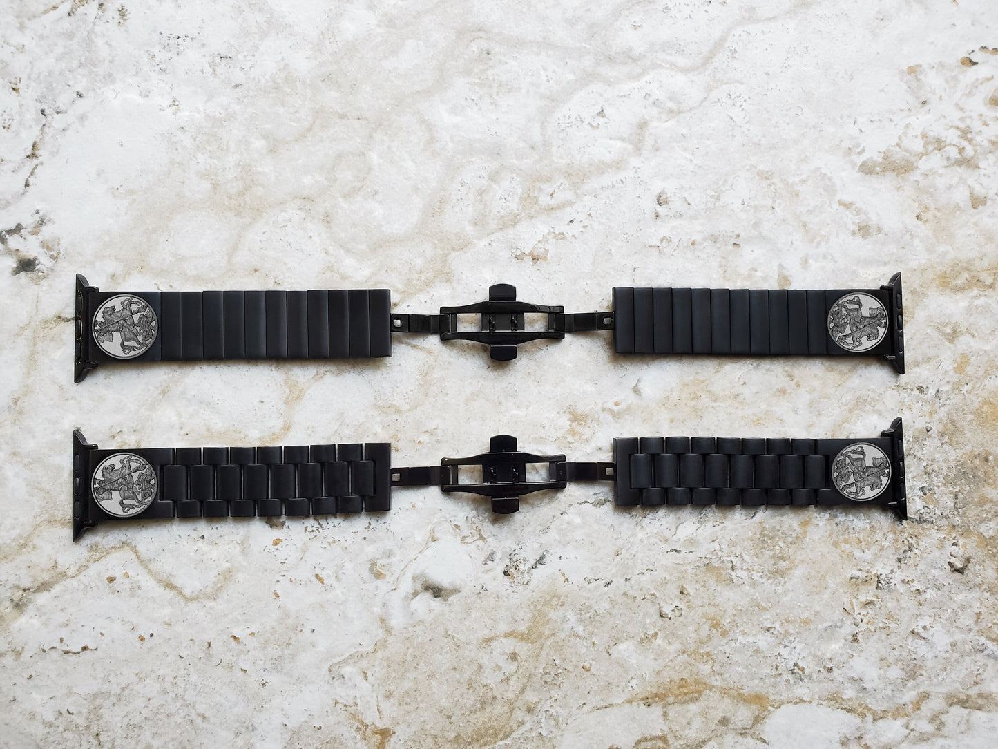 Apple Watch Band Saint George for Ultra 2 9 8 7 SE 6 5 4 3 2 1 Series 49mm 45mm 44mm 42mm 41mm 40mm 38mm Engraved Black St Steel Strap DK2