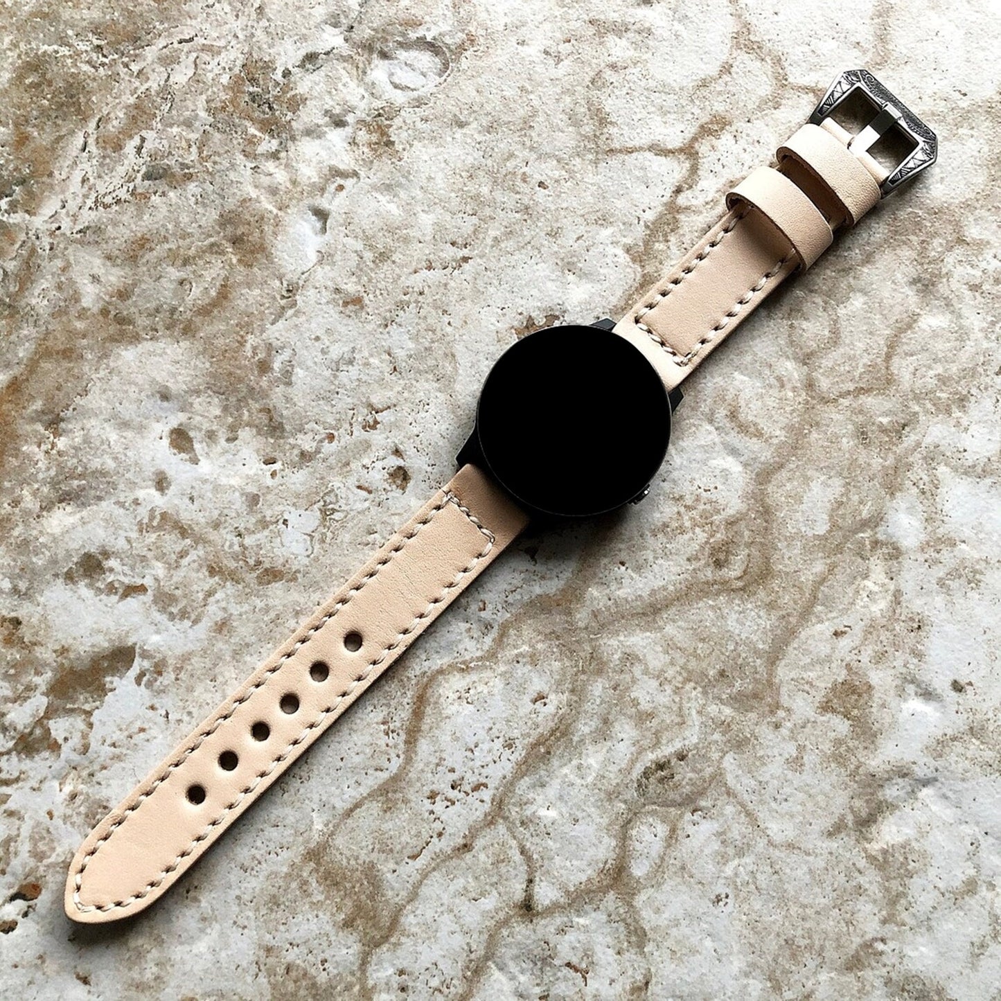 Google Pixel Watch 3 2 1 41mm Band Veggie Tanned Stitched Genuine Leather Bracelet Wristband Beige Strap Fashion Accessory Jewelry B20-A