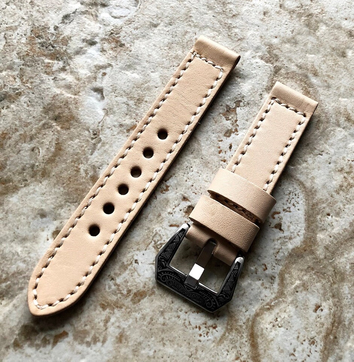 Google Pixel Watch 3 2 1 41mm Band Veggie Tanned Stitched Genuine Leather Bracelet Wristband Beige Strap Fashion Accessory Jewelry B20-A