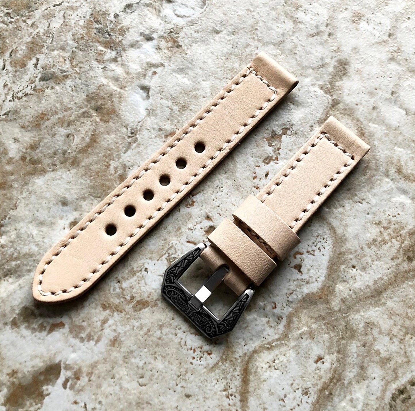 Google Pixel Watch 3 2 1 41mm Band Veggie Tanned Stitched Genuine Leather Bracelet Wristband Beige Strap Fashion Accessory Jewelry B20-A