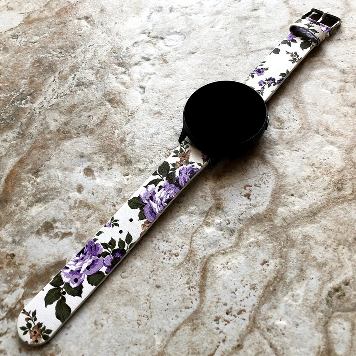 Google Pixel Watch 3 2 1 41mm Band Purple Floral Roses FL-4 Leather Bracelet Wristband Strap Flowers Fashion Accessory Tech Jewelry B18A20