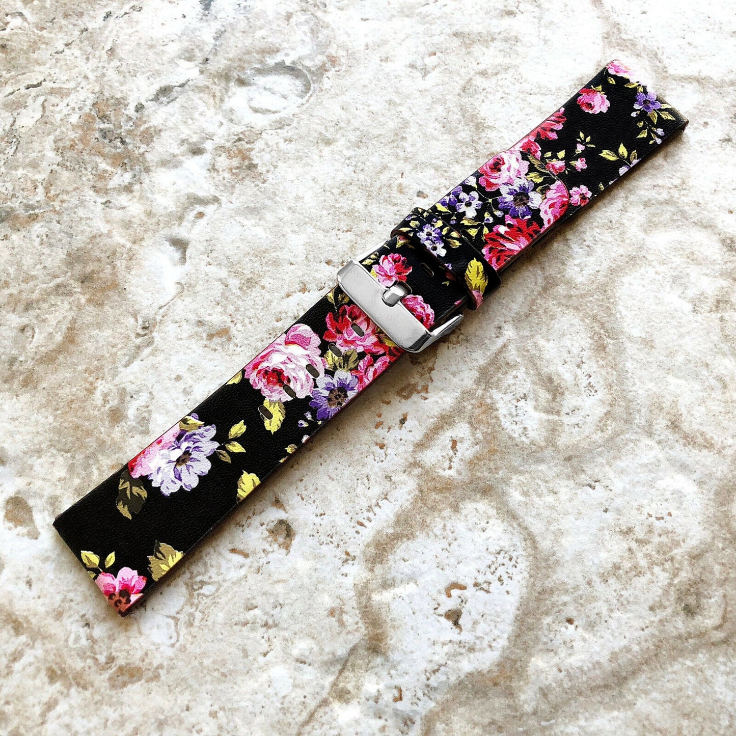 Google Pixel Watch 3 2 1 41mm Band Black Red Floral Roses FL-5 Leather Bracelet Wristband Strap Flowers Fashion Accessory Jewelry B18A20