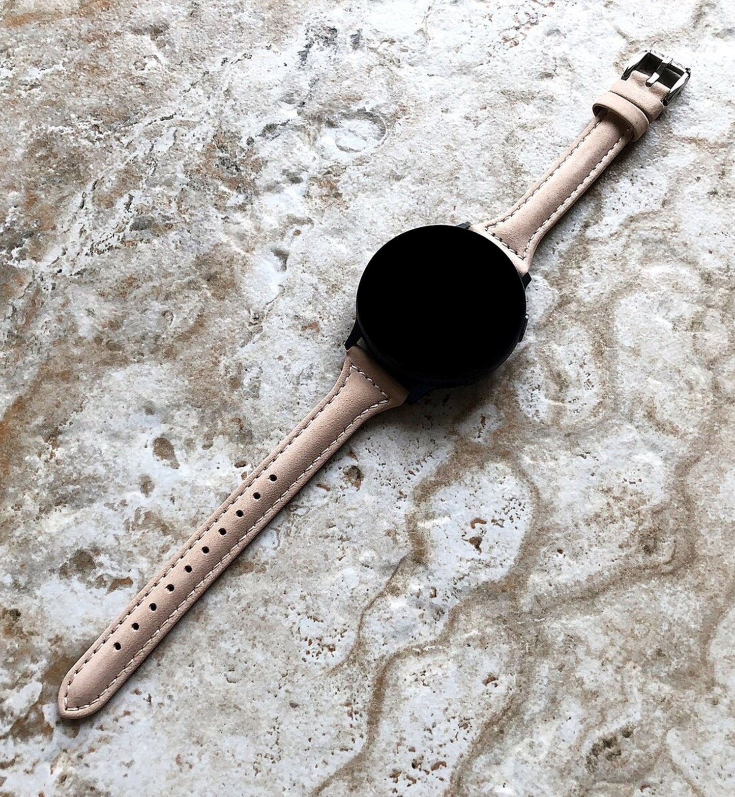 Google Pixel Watch 3 2 1 41mm Band Beige Slim Elegant Leather with Stitches Bracelet Wristband Strap Fashion Accessory Tech Jewelry B20-A