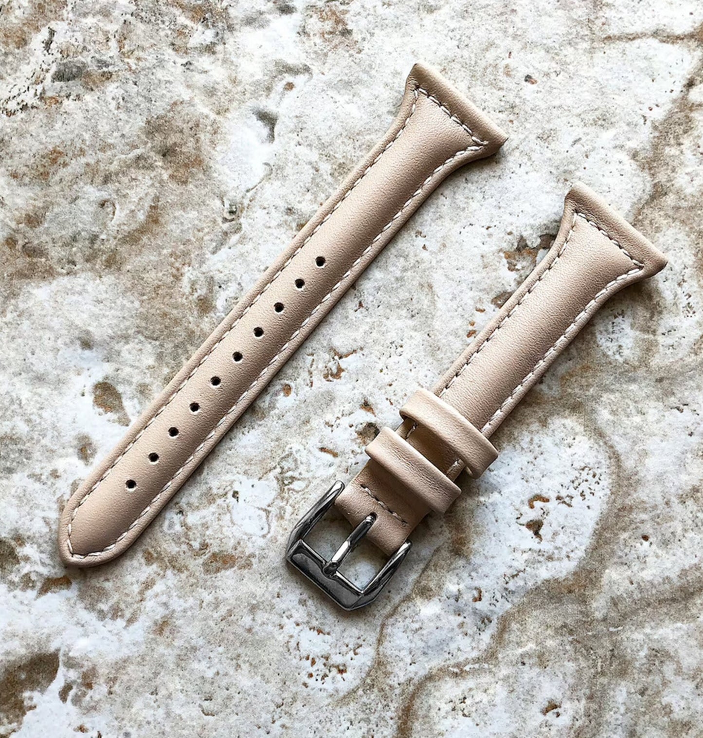 Google Pixel Watch 3 2 1 41mm Band Beige Slim Elegant Leather with Stitches Bracelet Wristband Strap Fashion Accessory Tech Jewelry B20-A