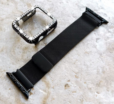 Apple Watch Black Band Kit Crystal Bling Bezel Case Cover for Ultra 2 9 8 7 SE 6 5 4 3 2 1 49mm 45mm 44mm 42mm 41mm 40mm 38mm Strap Milanese
