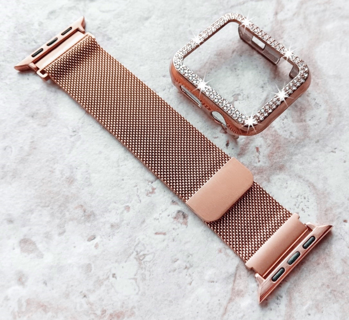 Apple Watch Rose Gold Color Band Set Crystal Bezel Case Cover for Ultra 2 9 8 7 SE 6 5 4 3 2 1 49mm 45mm 44 42 41mm 40mm 38mm Milanese Strap
