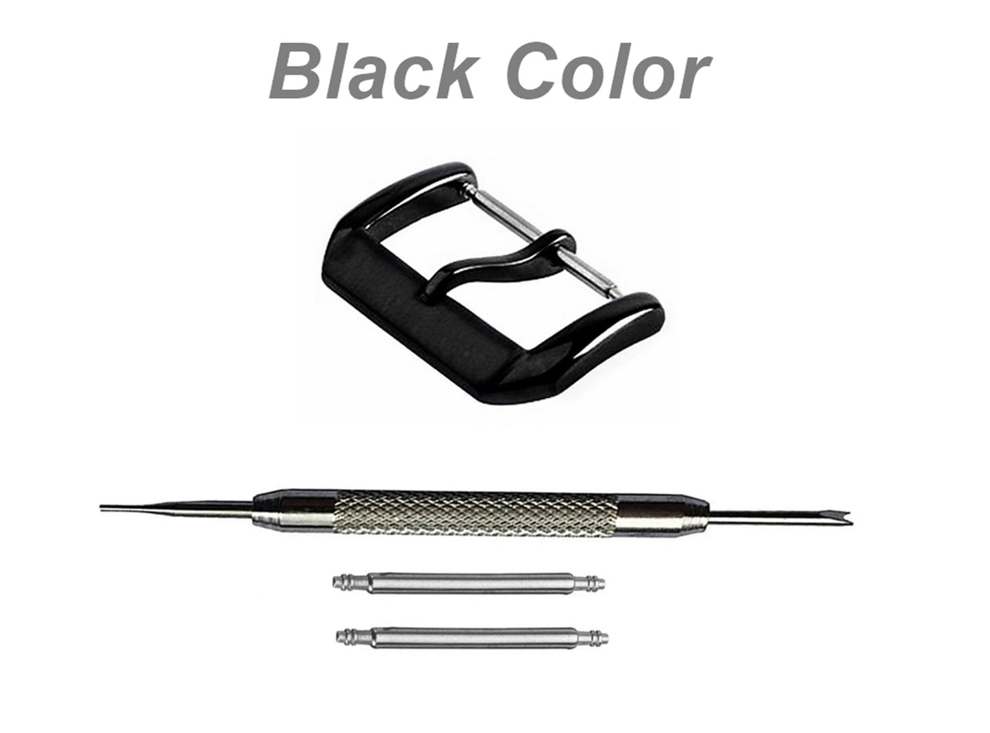 4pcs Set Elegant Buckles for 12mm 14mm Watch Straps Bands Replacement Kit Clasp Silver Black Pink Rose Gold Color Finish -Pins Tool Included