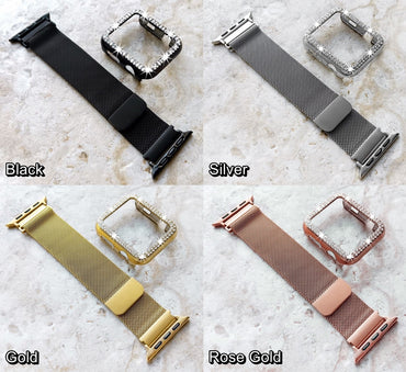 Apple Watch Band Set Crystal Bezel Case Cover for Ultra 2 9 8 7 SE 6 5 4 3 2 49mm 45mm 44mm 42mm 41mm 40mm 38mm Milanese Strap Bumper Frame