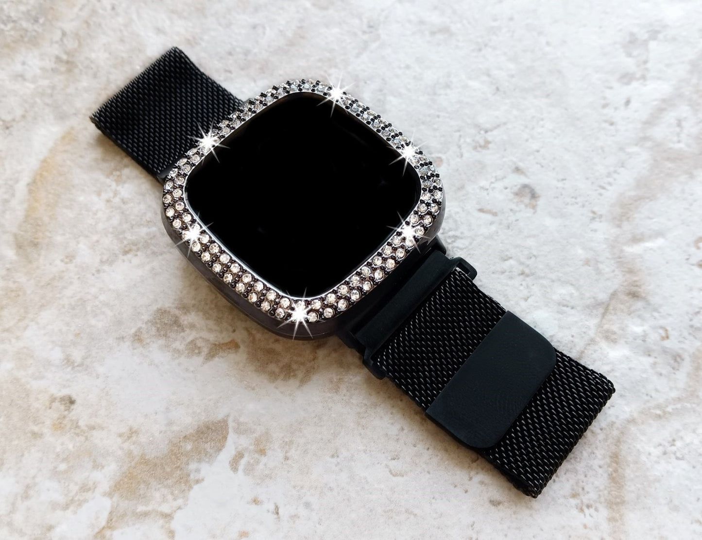 Fitbit Watch Crystal Bezel Bling Case Cover for Versa 2 3 4 and Sense 1 2 Smartwatches Hard Protective Sparkling Guard Bumper Frame