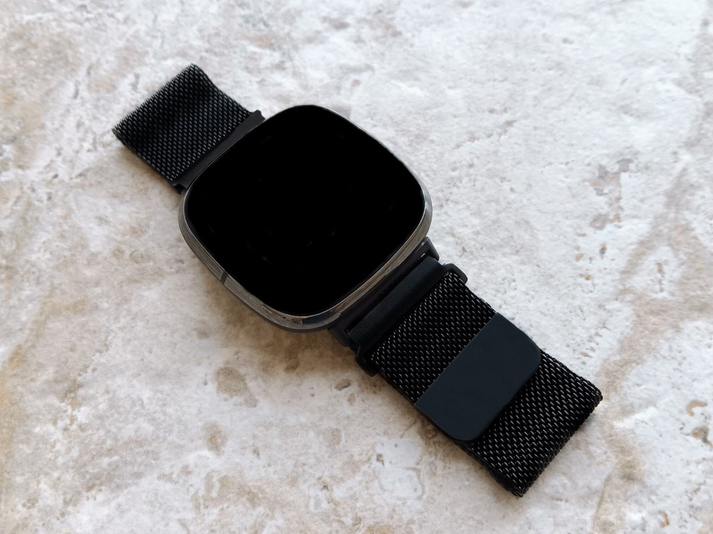 Fitbit Watch Black Band Set Crystal Bezel Bling Case Cover for Versa 2 3 4 and Sense 1 2 Smartwatches Milanese Strap Protective Bumper Frame