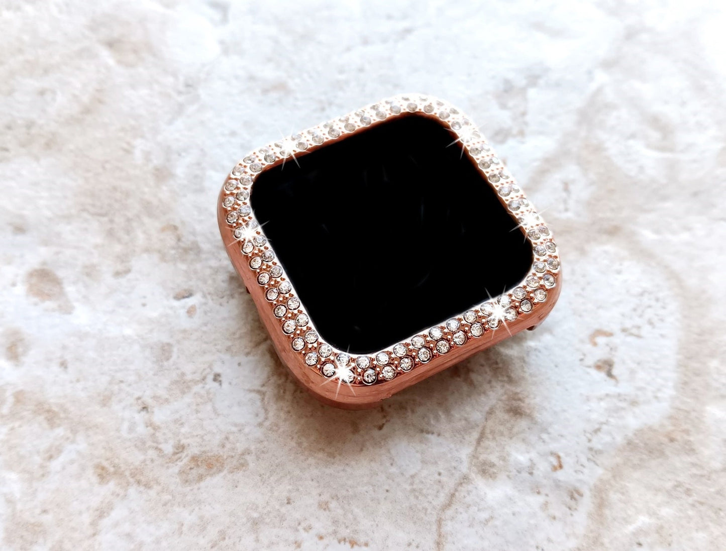 Fitbit Watch Rose Gold Color Band Set Crystal Bezel Bling Case Cover for Versa 2 3 4 Sense 1 2 Smartwatches Milanese Strap Protective Frame