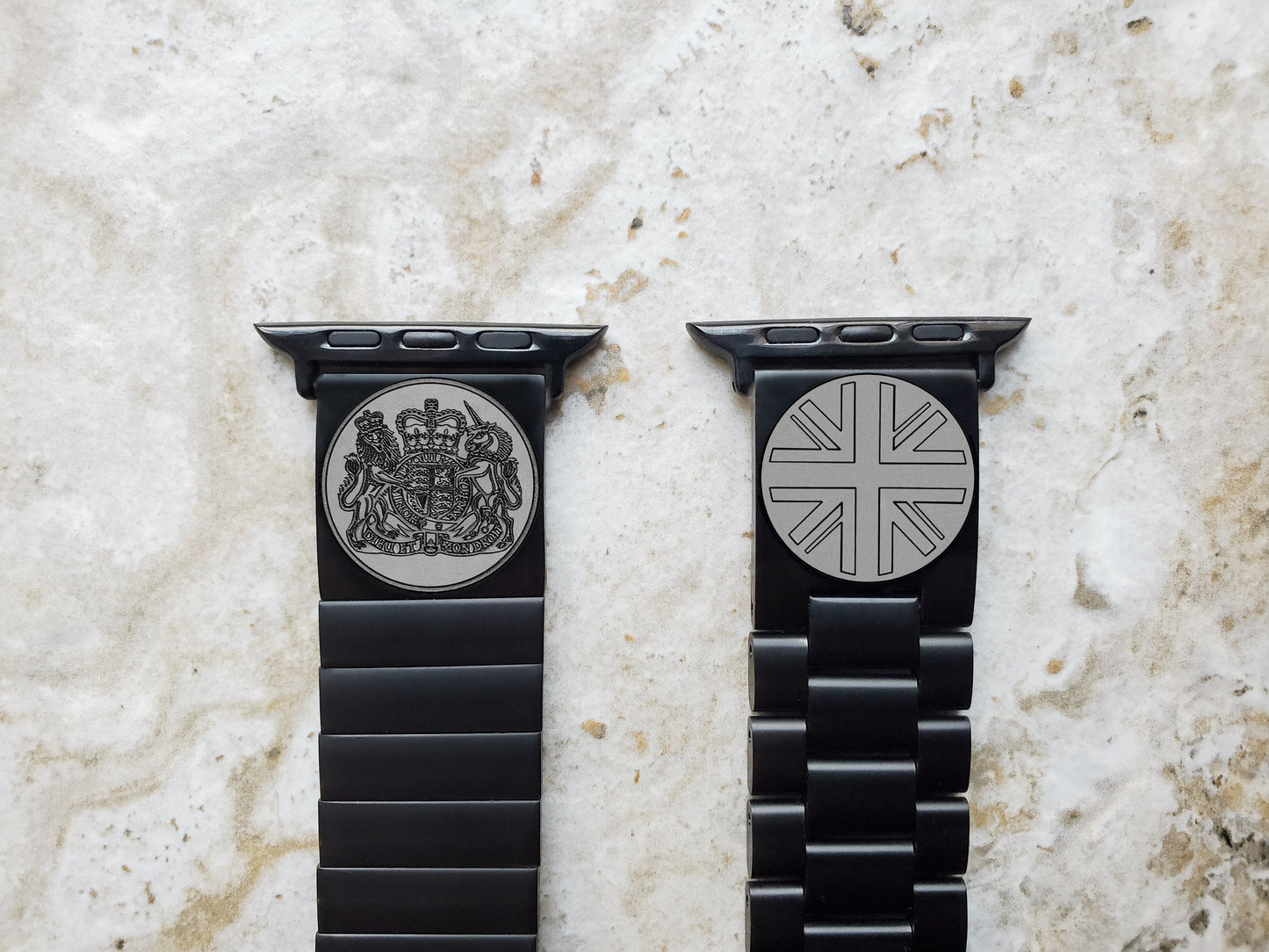 Apple Watch Band Great Britain UK Symbols for Ultra 2 9 8 7 SE 6 5 4 3 2 Series 49mm 45mm 44mm 42mm 41mm 40mm 38mm Engraved Black Strap UKS