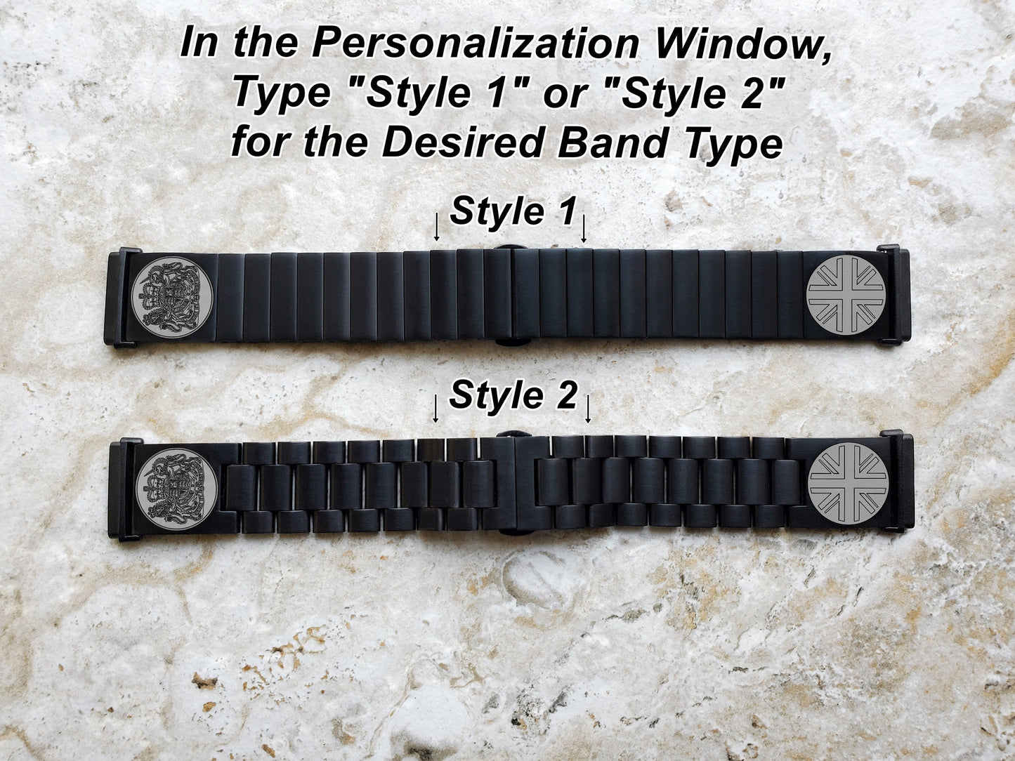 Fitbit Watch Band Great Britain UK Symbols Compatible with Versa Lite 2 3 4 and Sense 1 2 Smartwatches Engraved Black St Steel Strap UKS