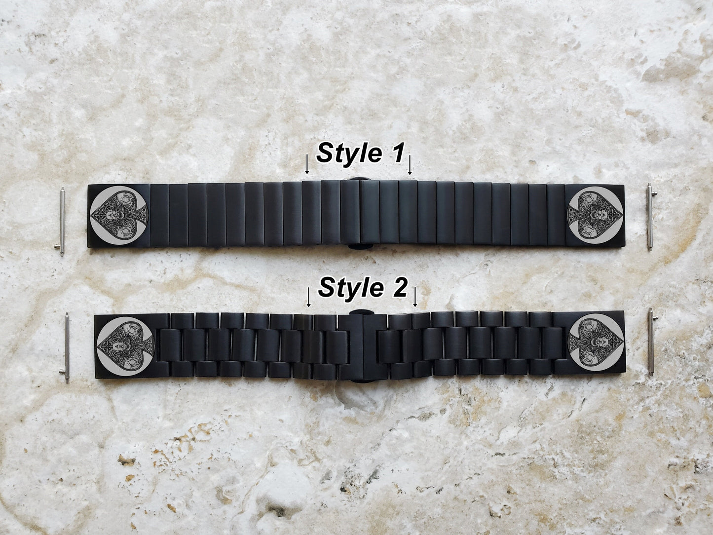 22mm Width Lugs Watch Band Ace of Spades for Traditional Casual Luxury and Smartwatches Engraved Black Stainless Steel Strap AS2