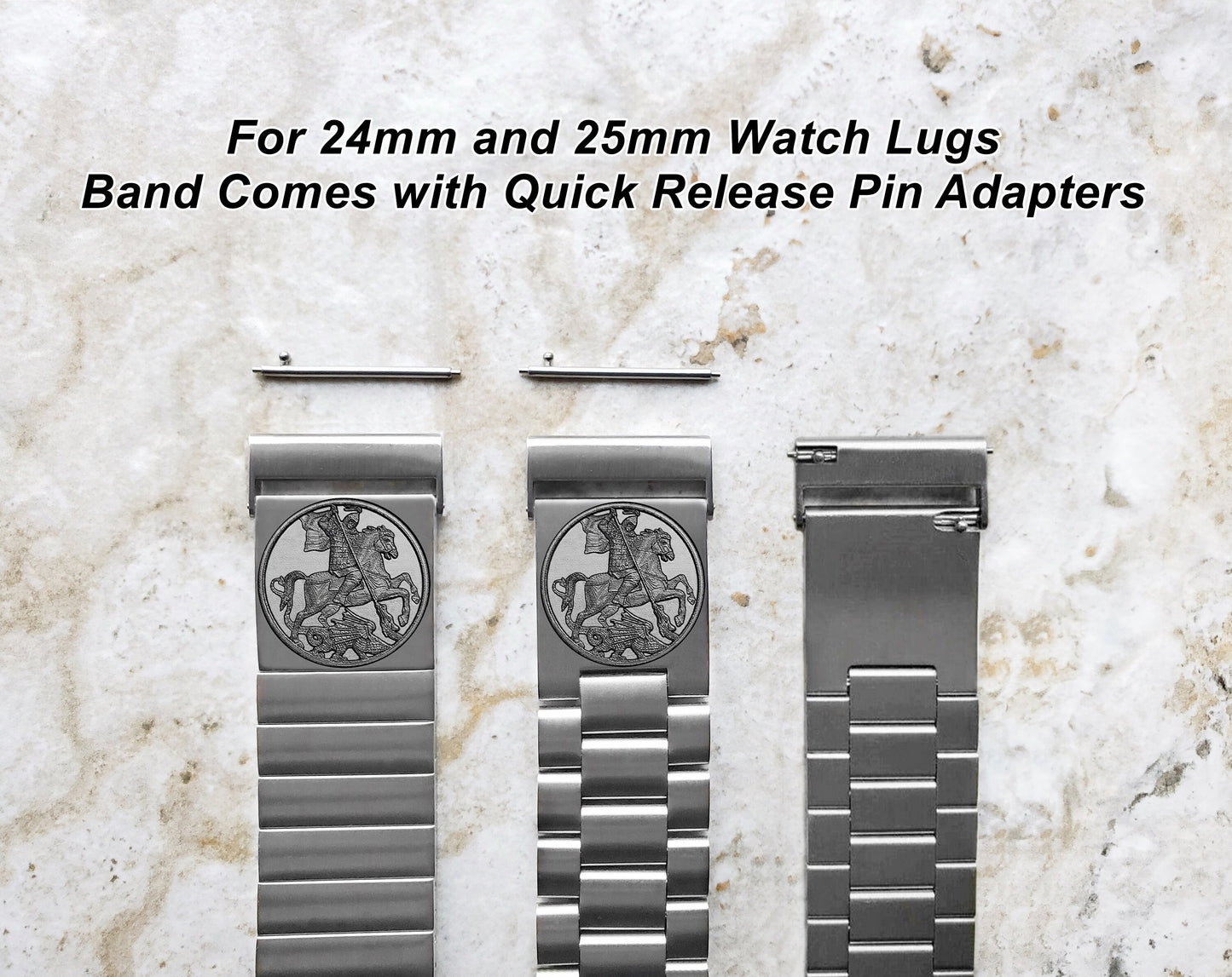 22mm 24mm 25mm Lugs Watch Band Saint George for Traditional Casual Luxury and Smartwatches Engraved Silver Stainless Steel Strap DK2
