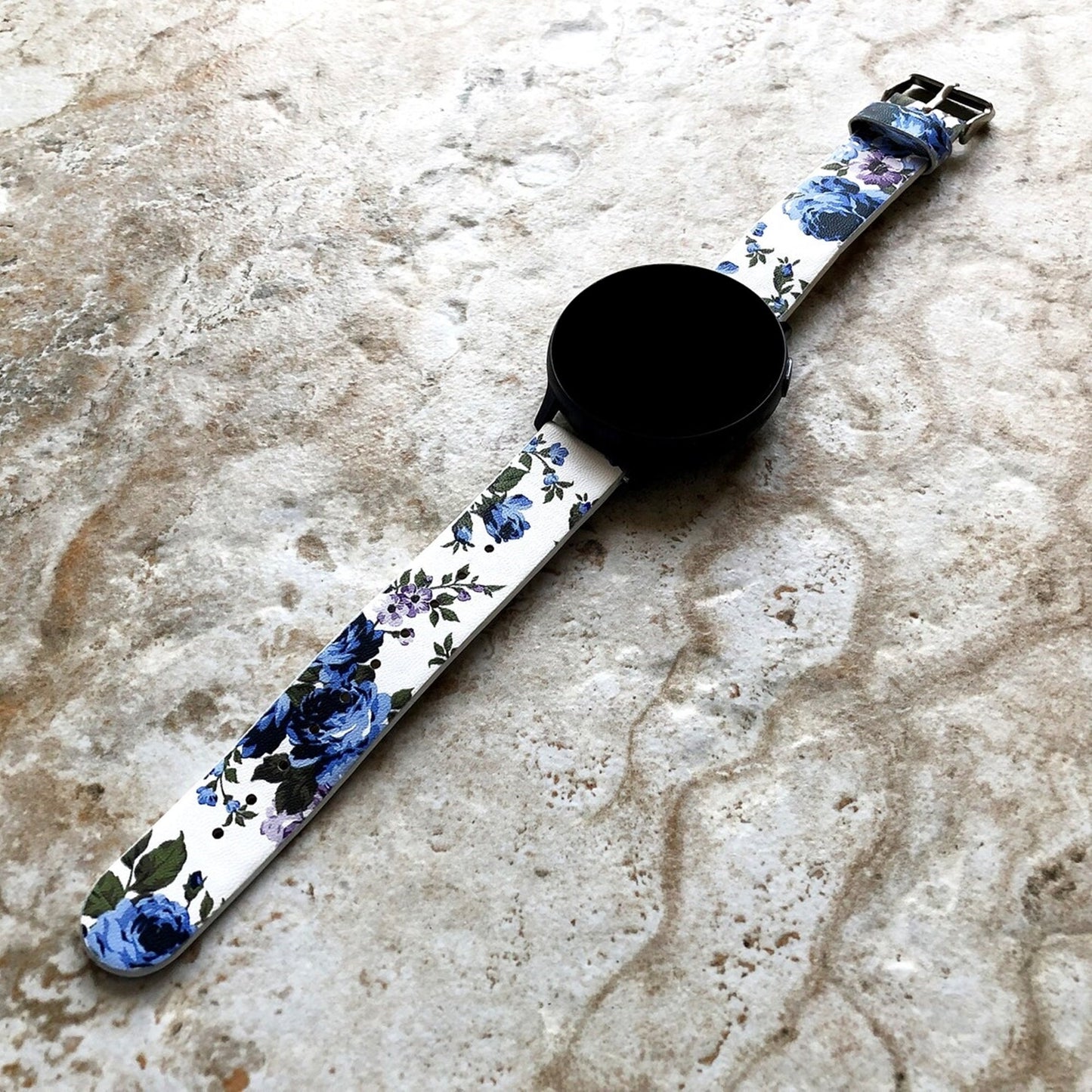 Google Pixel Watch 3 2 1 41mm Band Blue Floral Roses FL-2 Leather Bracelet Wristband Strap Flowers Fashion Accessory Tech Jewelry B18A20