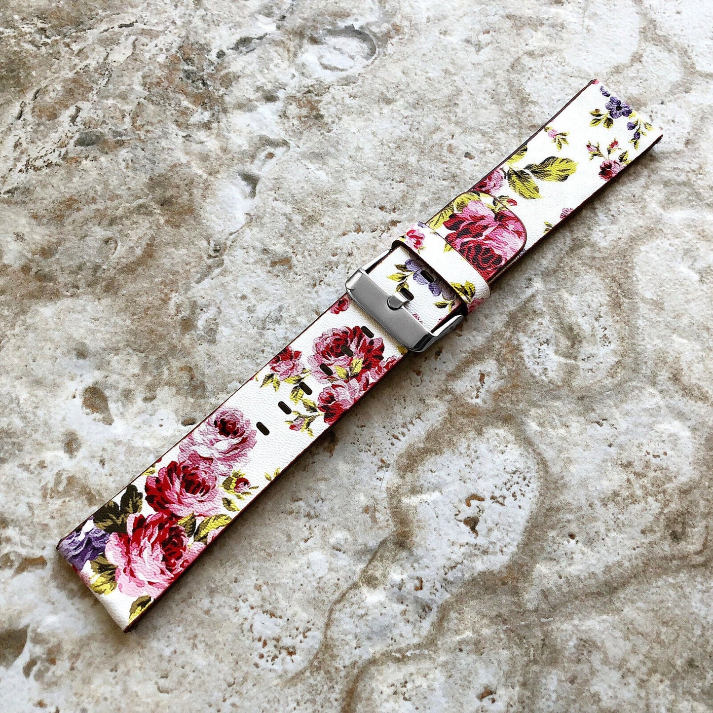 Google Pixel Watch 3 2 1 41mm Band Red Floral Roses FL-3 Leather Bracelet Wristband Strap Flowers Fashion Accessory Tech Jewelry B18A20
